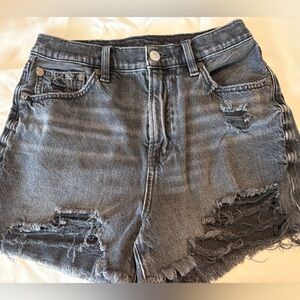 American Eagle Distressed Gray Black Denim Shorts size 0
